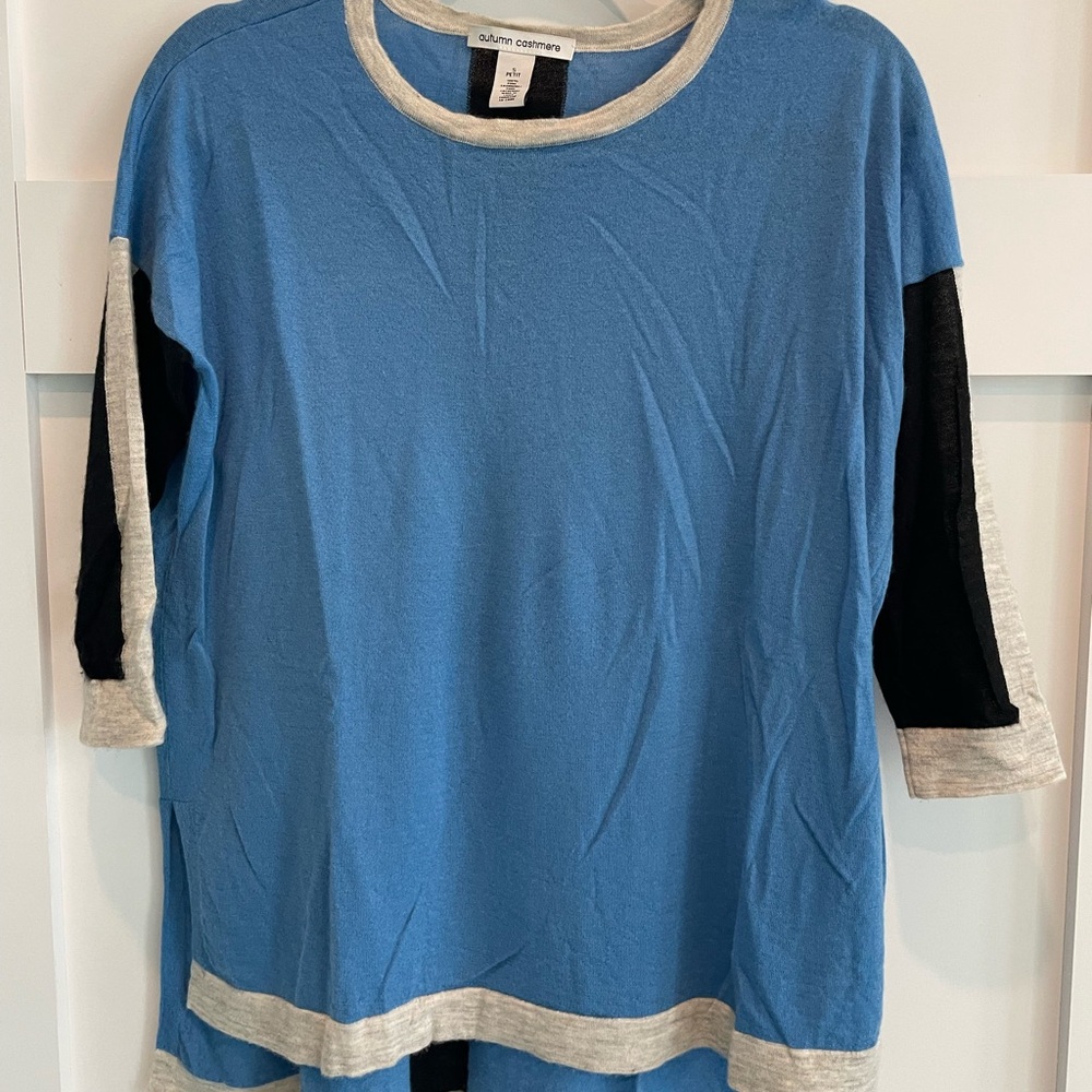 Autumn Cashmere Blue, Black and Gray Crew Neck Sweater